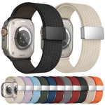 Bracelet de montre en nylon élastique à quatre brins, fermeture magnétique monochrome, compatible avec Apple Watch 46 mm / 49 mm / 45 mm / 44 mm et Apple Watch 42 mm / 41 mm / 40 mm / 38 mm.