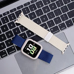 Bracelet de montre en nylon élastique à quatre brins, fermeture magnétique monochrome, compatible avec Apple Watch 46 mm / 49 mm / 45 mm / 44 mm et Apple Watch 42 mm / 41 mm / 40 mm / 38 mm.