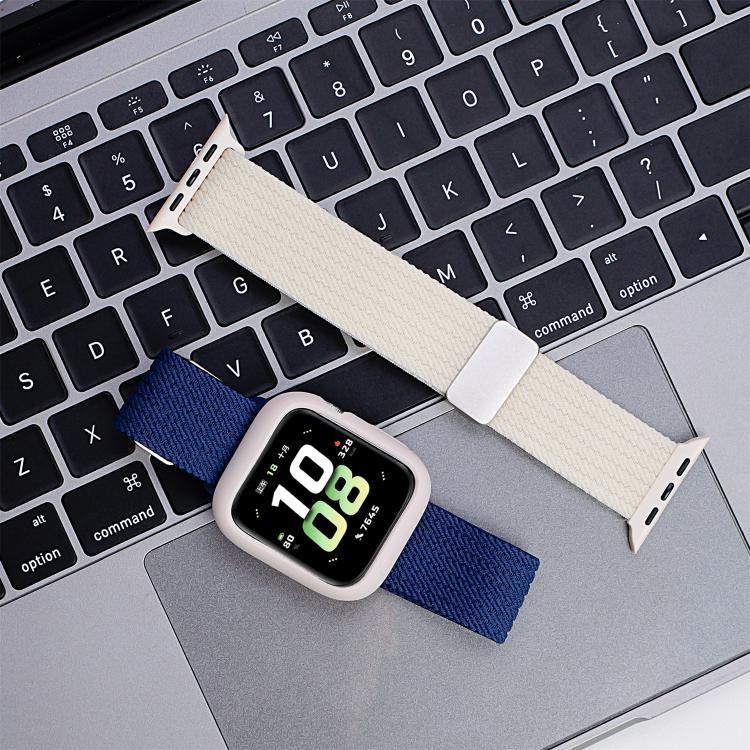 Bracelet de montre en nylon élastique à quatre brins, fermeture magnétique monochrome, compatible avec Apple Watch 46 mm / 49 mm / 45 mm / 44 mm et Apple Watch 42 mm / 41 mm / 40 mm / 38 mm.