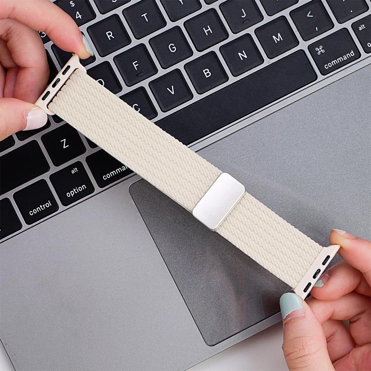 Bracelet de montre en nylon élastique à quatre brins, fermeture magnétique monochrome, compatible avec Apple Watch 46 mm / 49 mm / 45 mm / 44 mm et Apple Watch 42 mm / 41 mm / 40 mm / 38 mm.