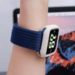 Bracelet de montre en nylon élastique à quatre brins, fermeture magnétique monochrome, compatible avec Apple Watch 46 mm / 49 mm / 45 mm / 44 mm et Apple Watch 42 mm / 41 mm / 40 mm / 38 mm.