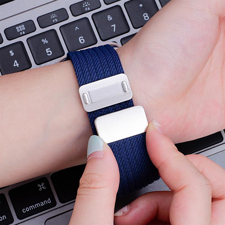 Bracelet de montre en nylon élastique à quatre brins, fermeture magnétique monochrome, compatible avec Apple Watch 46 mm / 49 mm / 45 mm / 44 mm et Apple Watch 42 mm / 41 mm / 40 mm / 38 mm.