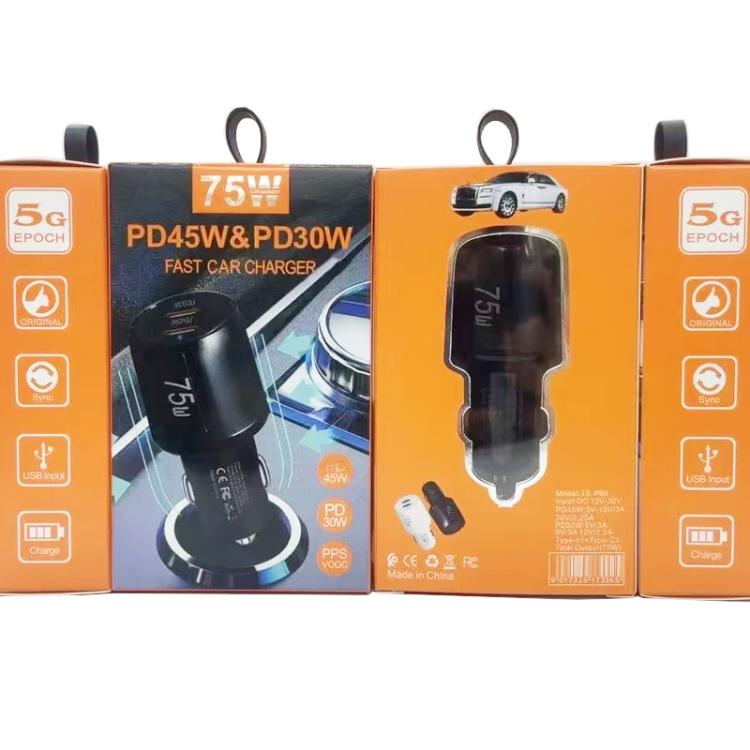 TE-P66 Chargeur de Voiture à Charge Rapide Double Port Type-C x 2 PD45W 75W, TE-P66