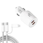 Chargeur de voiture à charge rapide double port Type-C x 2 TE-P66 75W avec câble de données Type-C vers Type-C / 8 broches, TE-P66 avec câble
