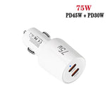 Chargeur de voiture à charge rapide double port Type-C x 2 TE-P66 75W avec câble de données Type-C vers Type-C / 8 broches, TE-P66 avec câble