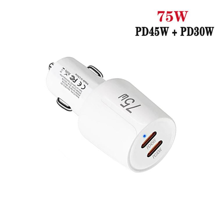 Chargeur de voiture à charge rapide double port Type-C x 2 TE-P66 75W avec câble de données Type-C vers Type-C / 8 broches, TE-P66 avec câble
