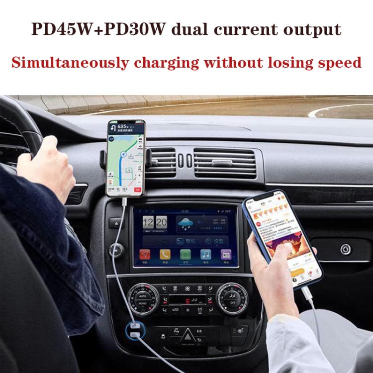 Chargeur de voiture à charge rapide double port Type-C x 2 TE-P66 75W avec câble de données Type-C vers Type-C / 8 broches, TE-P66 avec câble