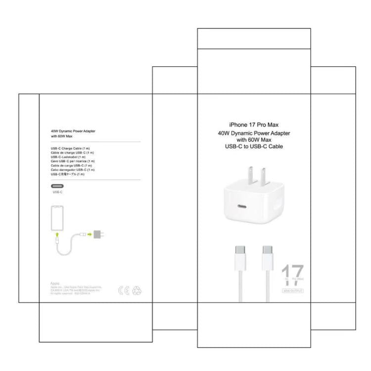Chargeur pliable A3365 PD40W USB-C / Type-C avec câble de données Type-C vers Type-C, prise US, prise US + câble Type-C 1m, prise US + câble Type-C 2m