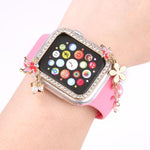 Boîtier de montre en polycarbonate ajouré avec pompon et diamant unique, pour Apple Watch Series 6/5/4 et SE 44 mm, pour Apple Watch Series 6/5/4 et SE 40 mm, pour Apple Watch Series 9/8/7 45 mm, pour Apple Watch Series 9/8/7 41 mm