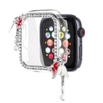 Boîtier de montre en polycarbonate ajouré avec pompon et diamant unique, pour Apple Watch Series 6/5/4 et SE 44 mm, pour Apple Watch Series 6/5/4 et SE 40 mm, pour Apple Watch Series 9/8/7 45 mm, pour Apple Watch Series 9/8/7 41 mm