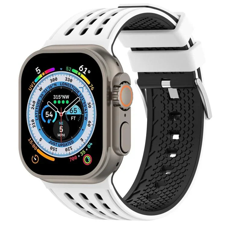 Bracelet de montre en silicone respirant bicolore à trous verticaux, pour Apple Watch 46 mm / 49 mm / 45 mm / 44 mm