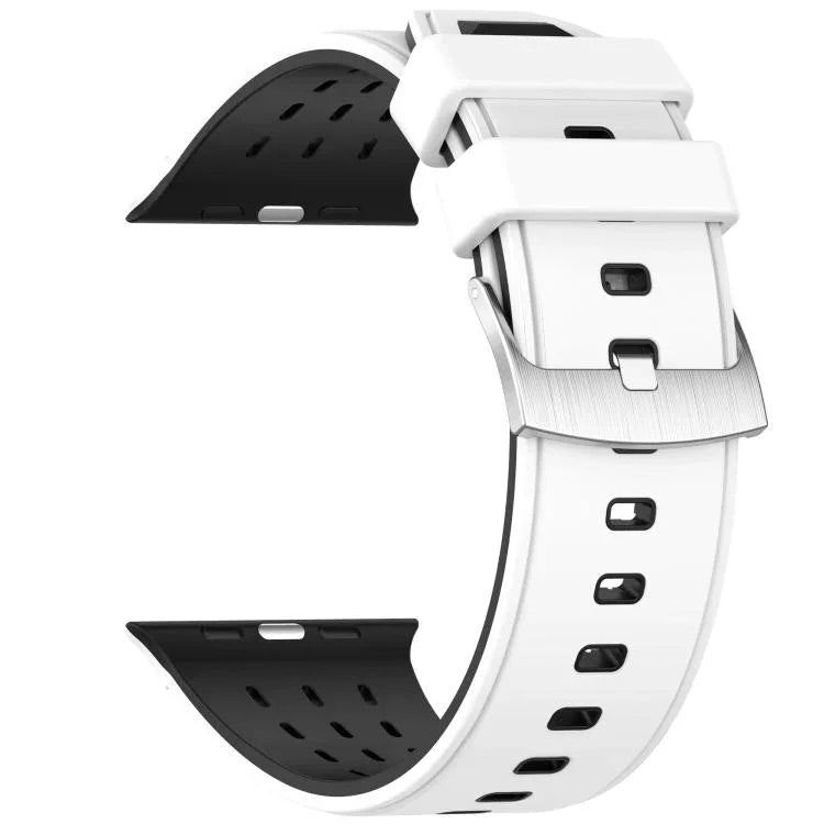 Bracelet de montre en silicone respirant bicolore à trous verticaux, pour Apple Watch 46 mm / 49 mm / 45 mm / 44 mm