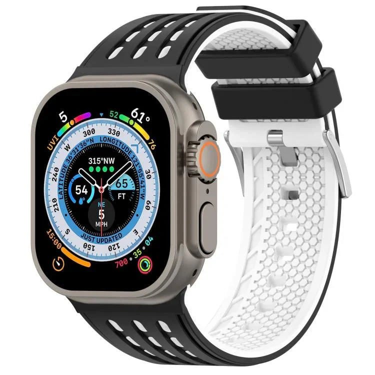 Bracelet de montre en silicone respirant bicolore à trous verticaux, pour Apple Watch 46 mm / 49 mm / 45 mm / 44 mm