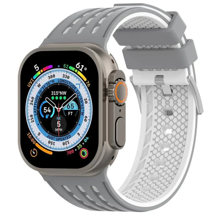 Bracelet de montre en silicone respirant bicolore à trous verticaux, pour Apple Watch 46 mm / 49 mm / 45 mm / 44 mm