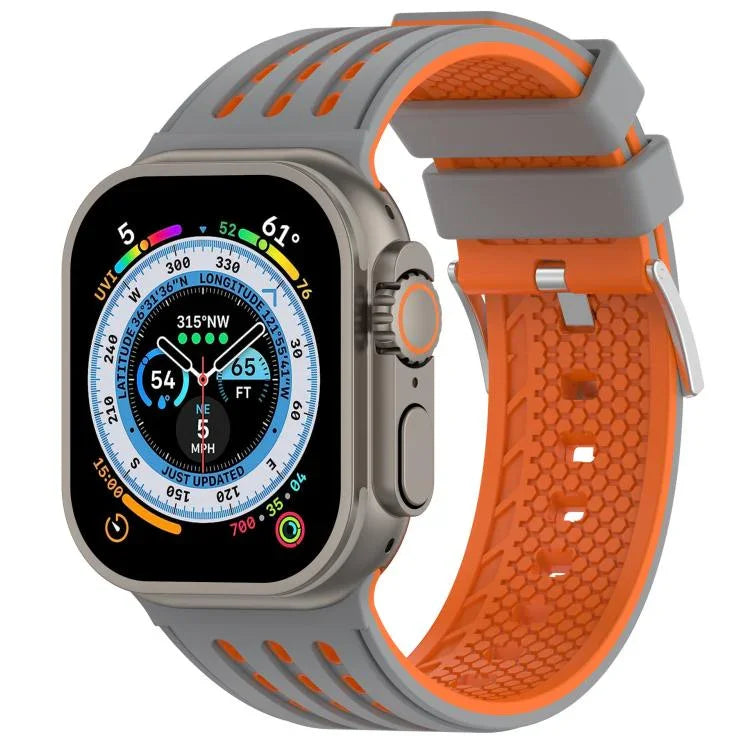 Bracelet de montre en silicone respirant bicolore à trous verticaux, pour Apple Watch 46 mm / 49 mm / 45 mm / 44 mm