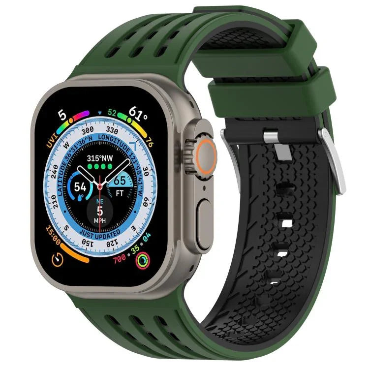 Bracelet de montre en silicone respirant bicolore à trous verticaux, pour Apple Watch 46 mm / 49 mm / 45 mm / 44 mm
