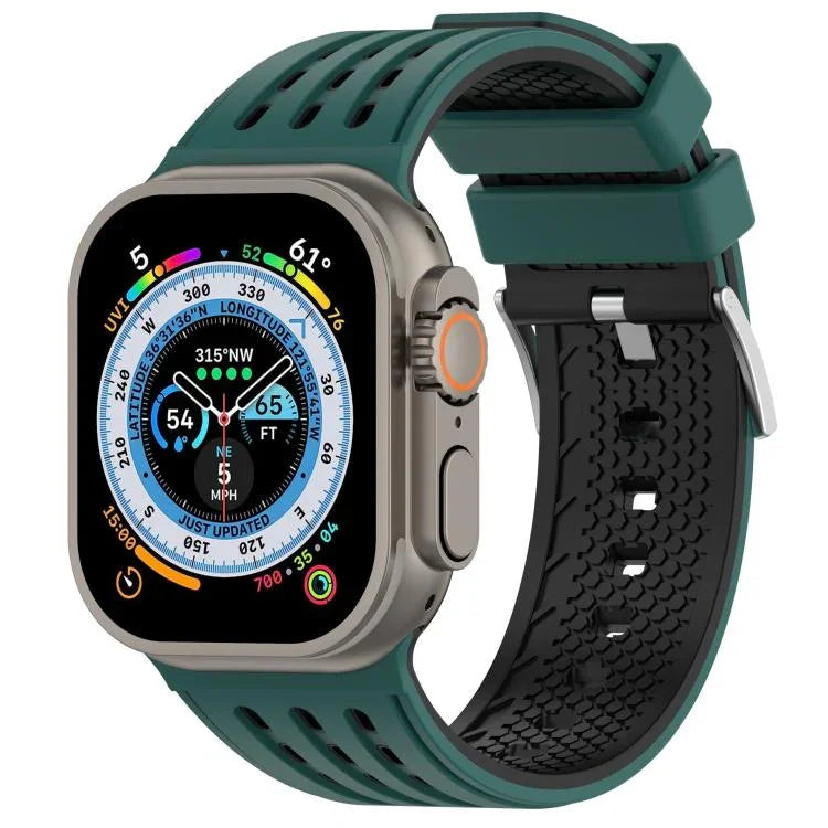 Bracelet de montre en silicone respirant bicolore à trous verticaux, pour Apple Watch 46 mm / 49 mm / 45 mm / 44 mm