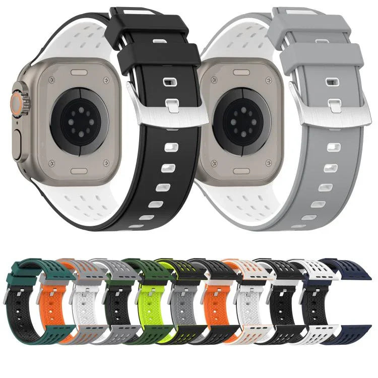 Bracelet de montre en silicone respirant bicolore à trous verticaux, pour Apple Watch 46 mm / 49 mm / 45 mm / 44 mm