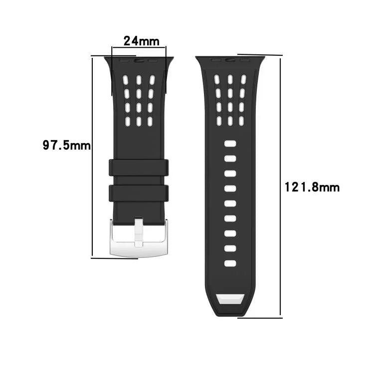 Bracelet de montre en silicone respirant bicolore à trous verticaux, pour Apple Watch 46 mm / 49 mm / 45 mm / 44 mm