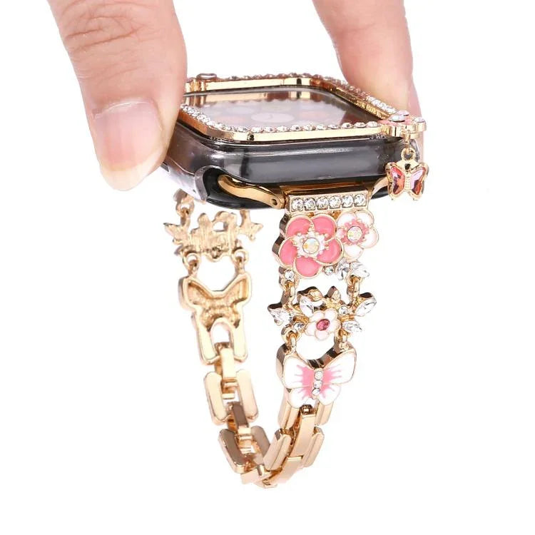 Bracelet de montre creux orné d'un pampille et d'un diamant unique, compatible avec Apple Watch Series 6/5/4 et SE 44 mm, Apple Watch Series 6/5/4 et SE 40 mm, Apple Watch Series 10/11 46 mm et Apple Watch Series 10/11 42 mm…