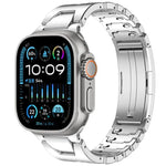 Bracelet de montre en acier inoxydable avec boucle papillon à dégagement rapide de type H, compatible avec les Apple Watch 44 mm / 45 mm / 46 mm / 49 mm et 42 mm / 41 mm / 40 mm / 38 mm.