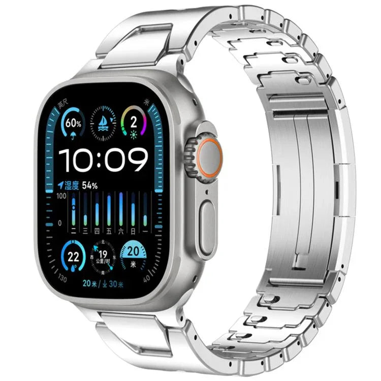 Bracelet de montre en acier inoxydable avec boucle papillon à dégagement rapide de type H, compatible avec les Apple Watch 44 mm / 45 mm / 46 mm / 49 mm et 42 mm / 41 mm / 40 mm / 38 mm.