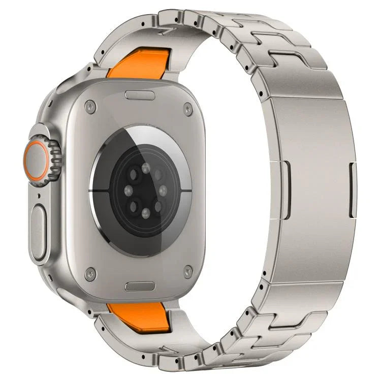 Bracelet de montre en acier inoxydable avec boucle papillon à dégagement rapide de type H, compatible avec les Apple Watch 44 mm / 45 mm / 46 mm / 49 mm et 42 mm / 41 mm / 40 mm / 38 mm.