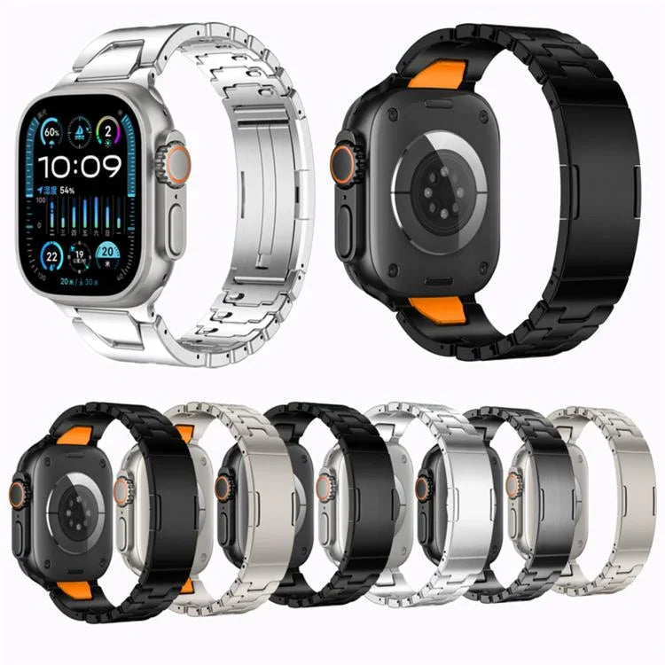 Bracelet de montre en acier inoxydable avec boucle papillon à dégagement rapide de type H, compatible avec les Apple Watch 44 mm / 45 mm / 46 mm / 49 mm et 42 mm / 41 mm / 40 mm / 38 mm.