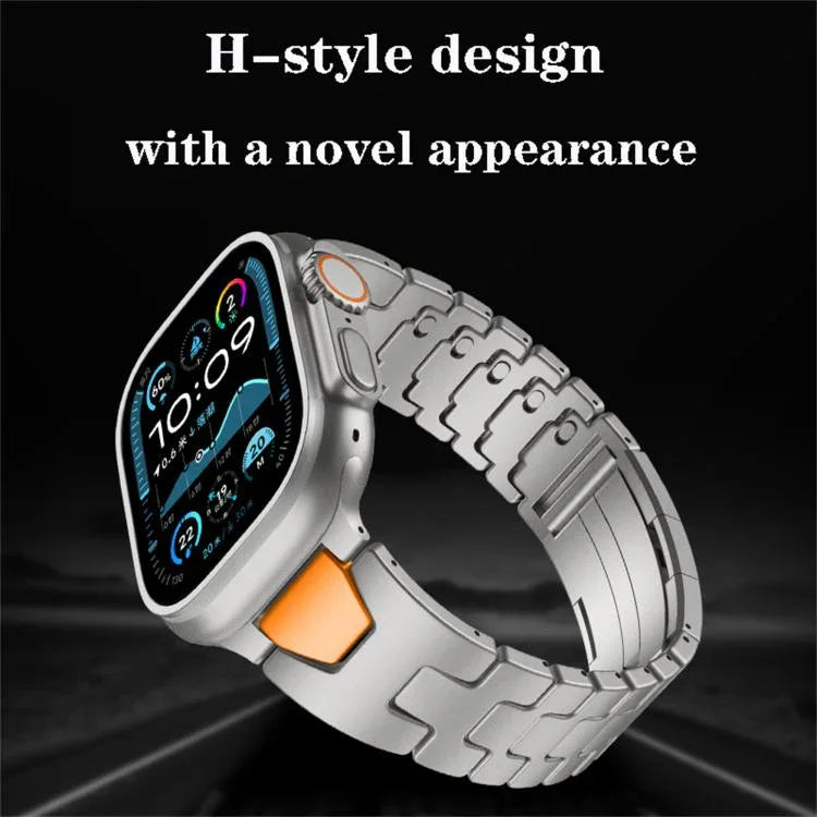 Bracelet de montre en acier inoxydable avec boucle papillon à dégagement rapide de type H, compatible avec les Apple Watch 44 mm / 45 mm / 46 mm / 49 mm et 42 mm / 41 mm / 40 mm / 38 mm.