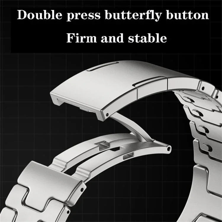 Bracelet de montre en acier inoxydable avec boucle papillon à dégagement rapide de type H, compatible avec les Apple Watch 44 mm / 45 mm / 46 mm / 49 mm et 42 mm / 41 mm / 40 mm / 38 mm.