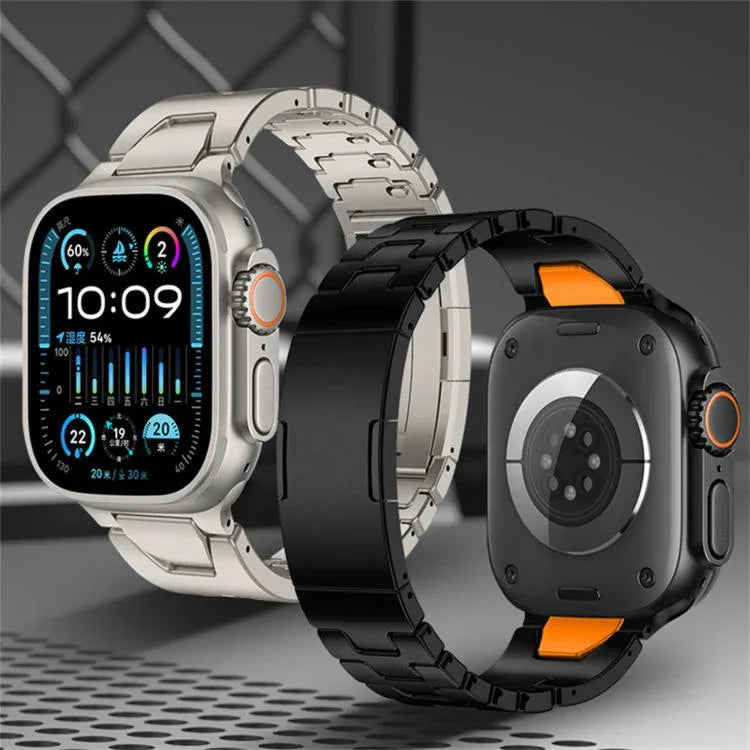 Bracelet de montre en acier inoxydable avec boucle papillon à dégagement rapide de type H, compatible avec les Apple Watch 44 mm / 45 mm / 46 mm / 49 mm et 42 mm / 41 mm / 40 mm / 38 mm.