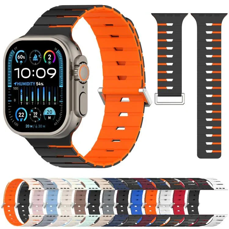 Melodica-Style Magnetic Dual-Color Silicone Watch Band, For Apple Watch 46mm / 49mm / 45mm / 44mm, For Apple Watch 42mm / 41mm / 40mm / 38mm