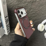 Frameless Leather-Skin PC MagSafe Holder Phone Case, For iPhone 16 Plus, For iPhone 16, For iPhone 15 Pro Max, For iPhone 15 Pro, For iPhone 15 Plus, For iPhone 15