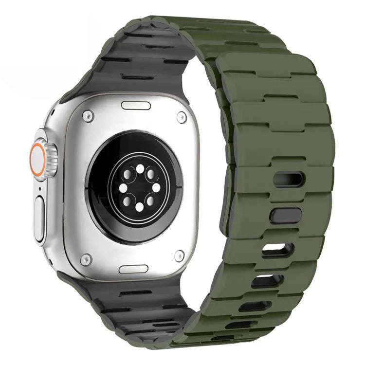 Bracelet de montre magnétique en silicone à une seule goupille, orné d'un motif de cheval, pour Apple Watch 46 mm / 49 mm / 45 mm / 44 mm