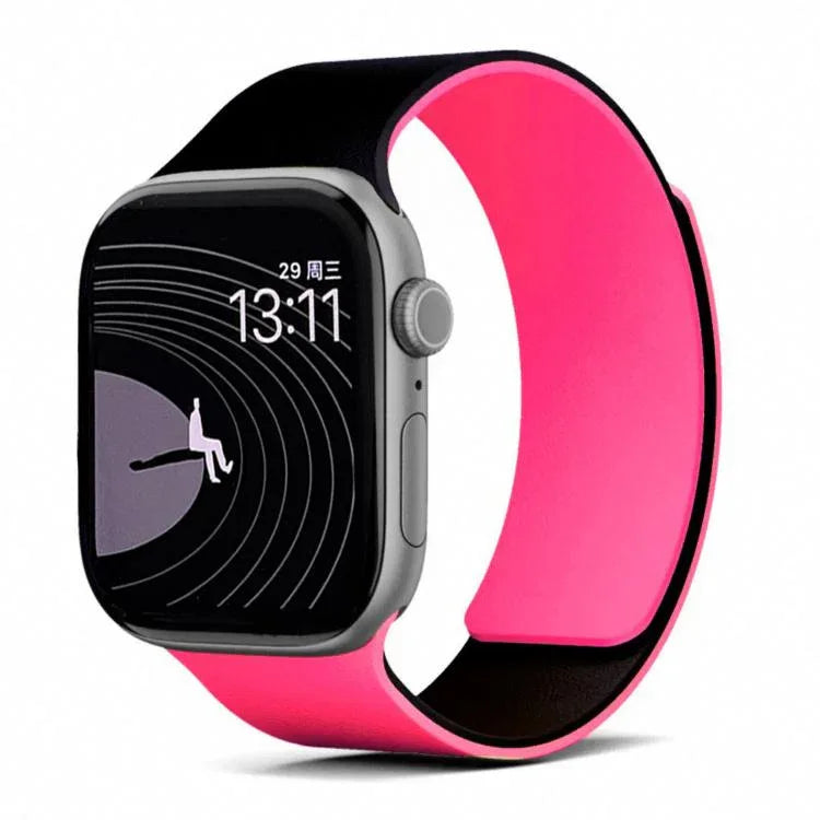Bracelet de montre magnétique en silicone texturé litchi bicolore, compatible avec Apple Watch 46 mm / 49 mm / 45 mm / 44 mm et Apple Watch 42 mm / 41 mm / 40 mm / 38 mm.