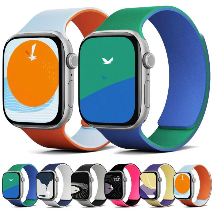 Bracelet de montre magnétique en silicone texturé litchi bicolore, compatible avec Apple Watch 46 mm / 49 mm / 45 mm / 44 mm et Apple Watch 42 mm / 41 mm / 40 mm / 38 mm.
