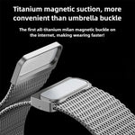 Bracelet de montre en titane massif avec boucle magnétique milanaise, compatible avec Apple Watch 46 mm / 49 mm / 45 mm / 44 mm