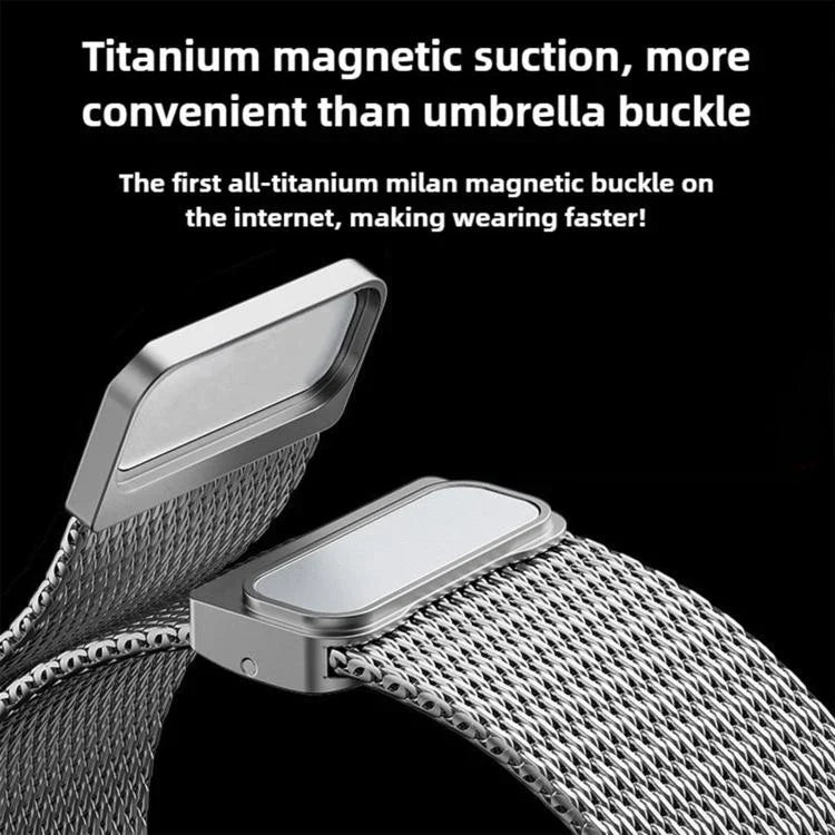 Bracelet de montre en titane massif avec boucle magnétique milanaise, compatible avec Apple Watch 46 mm / 49 mm / 45 mm / 44 mm