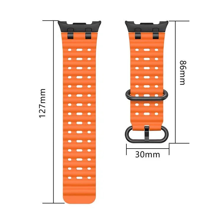 Bracelet de montre en silicone noir avec boucle en anneau et trous respirants Ocean, pour Samsung Galaxy Watch8 / Watch8 Classic