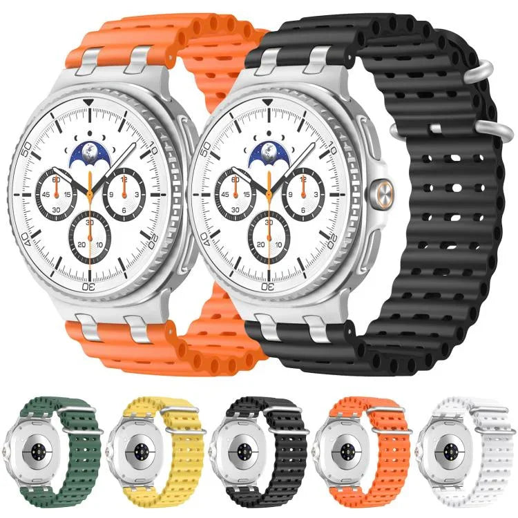 Bracelet de montre en silicone Ocean Breathable Holes avec boucle en anneau argenté, pour Samsung Galaxy Watch8 / Watch8 Classic
