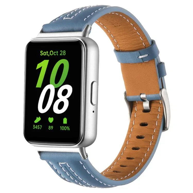 Bracelet de montre en cuir concave avec boucle ardillon argentée, pour Samsung Galaxy Fit 3