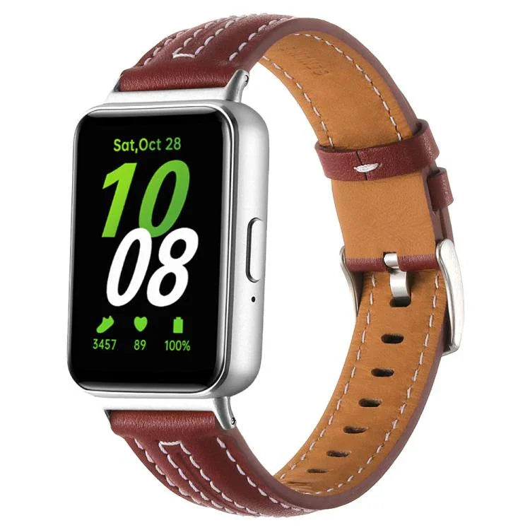 Bracelet de montre en cuir concave avec boucle ardillon argentée, pour Samsung Galaxy Fit 3