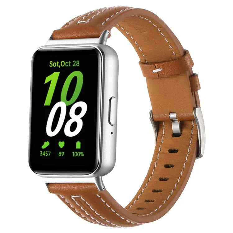 Bracelet de montre en cuir concave avec boucle ardillon argentée, pour Samsung Galaxy Fit 3