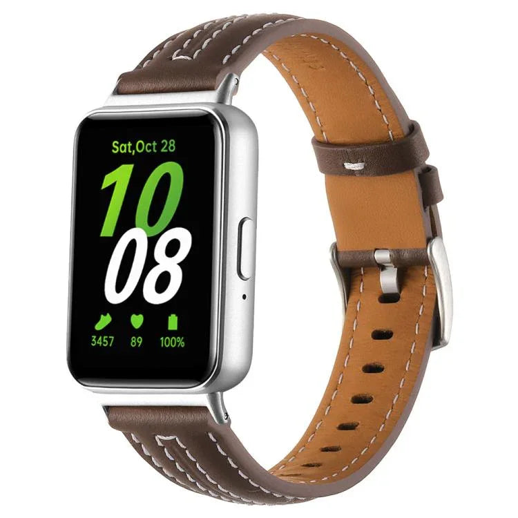 Bracelet de montre en cuir concave avec boucle ardillon argentée, pour Samsung Galaxy Fit 3