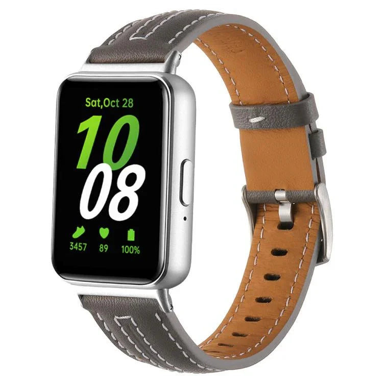 Bracelet de montre en cuir concave avec boucle ardillon argentée, pour Samsung Galaxy Fit 3
