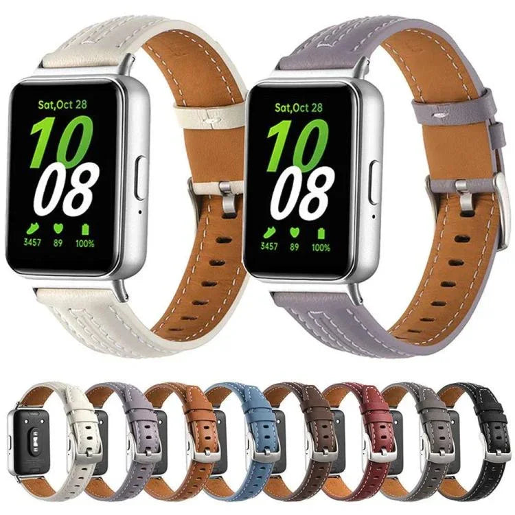Bracelet de montre en cuir concave avec boucle ardillon argentée, pour Samsung Galaxy Fit 3