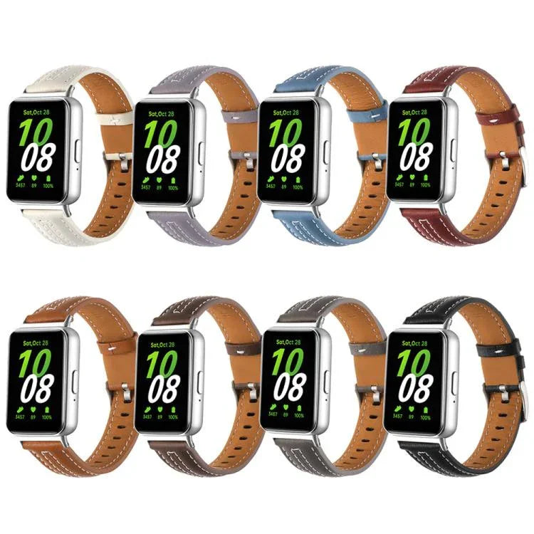 Bracelet de montre en cuir concave avec boucle ardillon argentée, pour Samsung Galaxy Fit 3