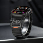 Bracelet de montre en alliage de titane avec boucle papillon à motif marteau, tête en acier inoxydable et une perle, compatible avec Apple Watch 46 mm / 49 mm / 45 mm / 44 mm