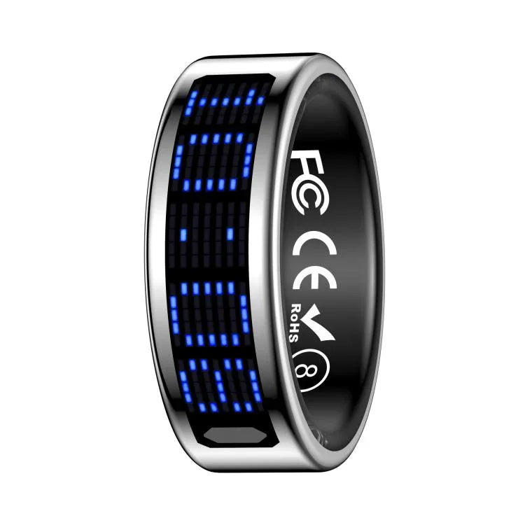 Bague connectée SR16 taille 8, compatible avec le suivi de la fréquence cardiaque, de l'oxygène sanguin et du sommeil, et proposant plusieurs modes sportifs.