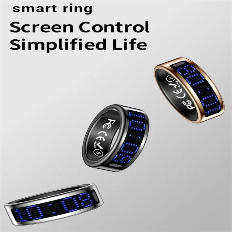 Bague connectée SR16 taille 8, compatible avec le suivi de la fréquence cardiaque, de l'oxygène sanguin et du sommeil, et proposant plusieurs modes sportifs.